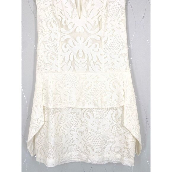 BCBGMaxAzria White Lace Isabel Draped-Side Peplum Dress $185 - Picture 8 of 12